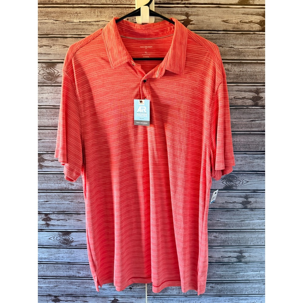 Van Heusen Air Men's Short-Sleeved Polo Shirt Size XL Cranberry Striped NWT